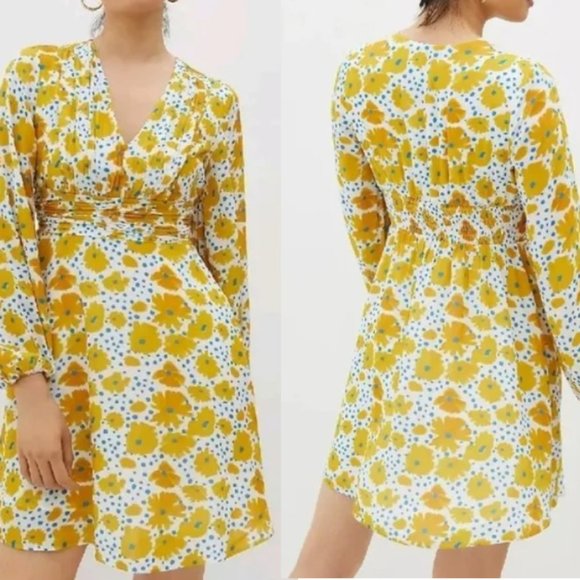 Beautiful Vera for Anthropologie Buttercup Floral Long Sleeve Mini Dress Medium - Picture 2 of 12